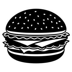 hamburger isolated on white, hamburger vector illustration, food vector art, hamburger silhouette,  burger vector icon, burger cartoon line art, eps