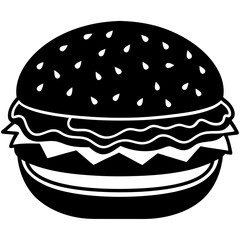 hamburger isolated on white, hamburger vector illustration, food vector art, hamburger silhouette,  burger vector icon, burger cartoon line art, eps