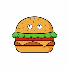 hamburger isolated on white, hamburger vector illustration, food vector art, hamburger silhouette,  burger vector icon, burger cartoon line art, eps