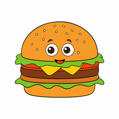hamburger isolated on white, hamburger vector illustration, food vector art, hamburger silhouette,  burger vector icon, burger cartoon line art, eps