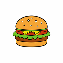 hamburger isolated on white, hamburger vector illustration, food vector art, hamburger silhouette,  burger vector icon, burger cartoon line art, eps