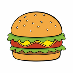 hamburger isolated on white, hamburger vector illustration, food vector art, hamburger silhouette,  burger vector icon, burger cartoon line art, eps