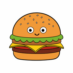 hamburger isolated on white, hamburger vector illustration, food vector art, hamburger silhouette,  burger vector icon, burger cartoon line art, eps