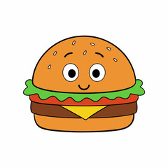 hamburger isolated on white, hamburger vector illustration, food vector art, hamburger silhouette,  burger vector icon, burger cartoon line art, eps