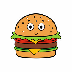 hamburger isolated on white, hamburger vector illustration, food vector art, hamburger silhouette,  burger vector icon, burger cartoon line art, eps
