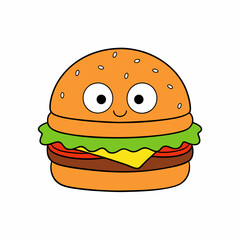 hamburger isolated on white, hamburger vector illustration, food vector art, hamburger silhouette,  burger vector icon, burger cartoon line art, eps