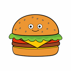 hamburger isolated on white, hamburger vector illustration, food vector art, hamburger silhouette,  burger vector icon, burger cartoon line art, eps