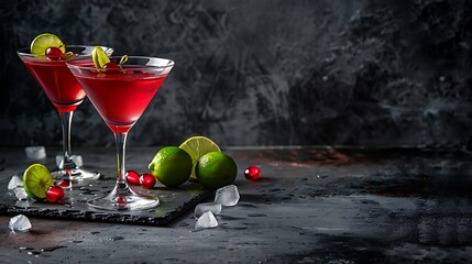 Fresh home made cosmopolitan cocktails with garnish