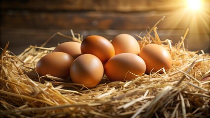 Nestled in Straw: A Rustic Still Life of Chicken Eggs  Generative AI