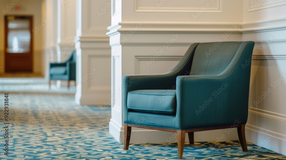 Poster elegant and inviting hotel lobby seating area with plush chairs and sofas showcasing a luxurious and