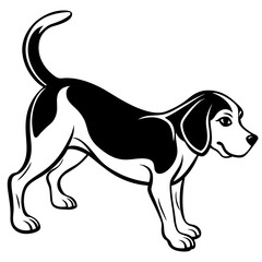 Beagle puppy dog isolated on white, beagle dog vector illustration, animal vector art, dog silhouette,  pet vector icon, burger cartoon line art, eps