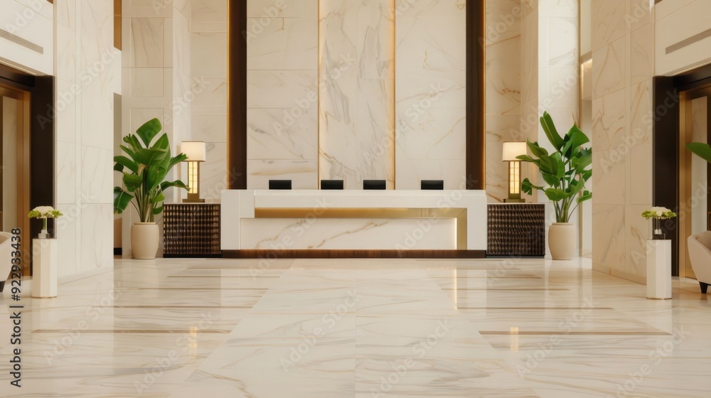 Poster luxurious resort lobby with personalized check in service featuring a grand elegant design with high