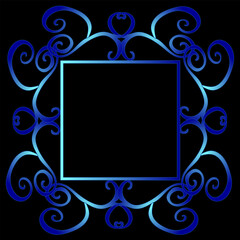 Beautiful blue frame decorated with an abstract pattern on a black background