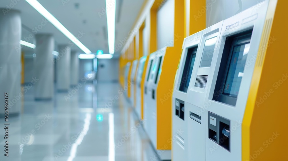 Poster sleek and efficient hotel kiosk terminal enabling automated self check in service in the elegant lob