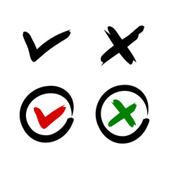 Adobe Illustrator Artwork, Tick and cross  signs. Checkmark OK and X icons.