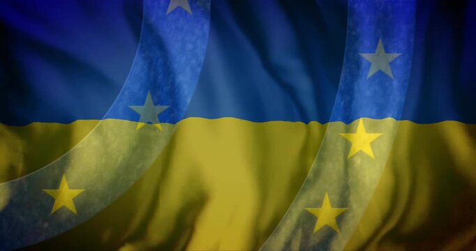 Blending together, European Union and Ukraine flags animation