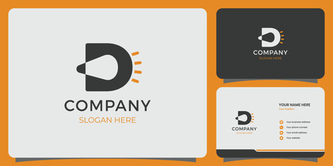 Bulb logo. Bulb, energy logo design. electricity. a job. a light. Volt. energy. Letter D. and business card template vector