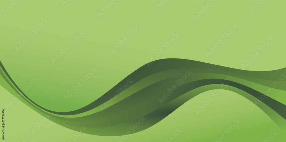 Poster composition of gradient green curved lines as an accent with empty space as a background design for 