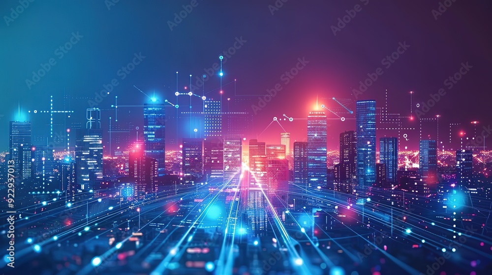 Aufkleber glorious smart city big data connection technology in big city big data connection technology concep
