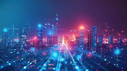 Obraz premium Glorious Smart city big data connection technology in big city big data connection technology concept