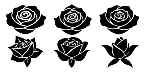 Rose icons. set of illustrations rose silhouette icon style vector art.
