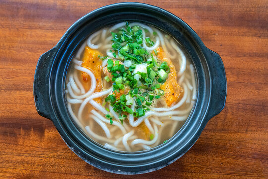 Snakehead fish noodle soup (banh canh ca loc) - with noodles made from rice flour - a delicious and popular dish in many localities in Central and Southern Vietnam