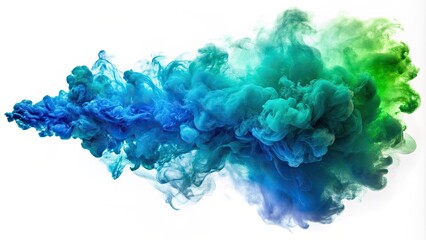 Blue and green smoke cloud isolated on white background, smoke, cloud, blue, green, isolated, vibrant, colorful, abstract