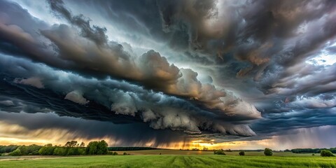 Dark, ominous sky before the storm with natural background, storm, dark, sky, clouds, ominous, weather, nature © lapeepon