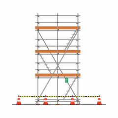 Three layer of scaffolding pipe installation vector illustration. Working platforms for construction equipment for work at height.	