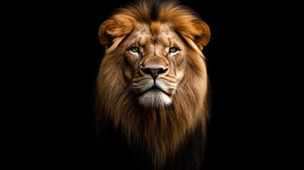 Fototapeta premium Majestic Lion Portrait Against a Black Background