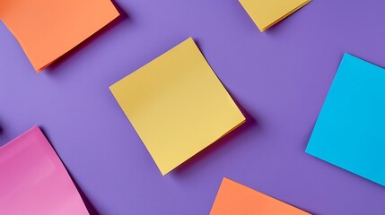Paper notes composition on purple background
