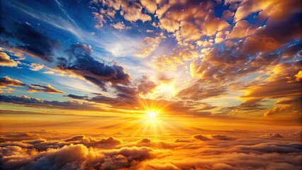 Fototapeta premium A stunning sunrise on the horizon with a backdrop of colorful clouds and a symphony of warm, golden light, sunrise