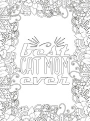 Mothers-Day Quotes Flower Coloring Page Beautiful black and white illustration for adult coloring book