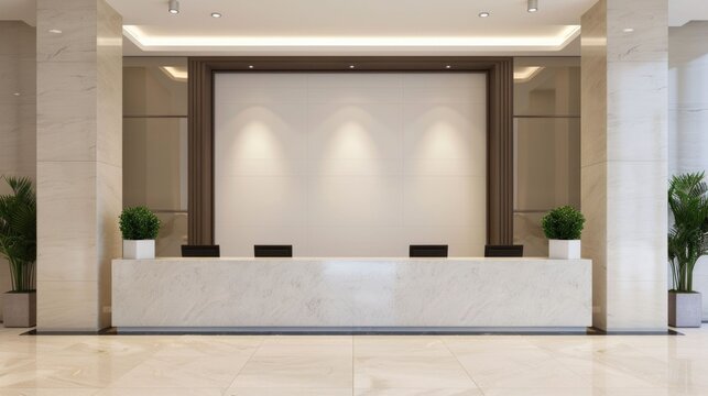 Lavish Hotel Reception Lobby with Sophisticated Marble Decor Plush Furnishings and a Warm Welcoming Atmosphere  This Upscale Hotel Entrance Exudes Prestige Exclusivity and Exceptional Hospitality
