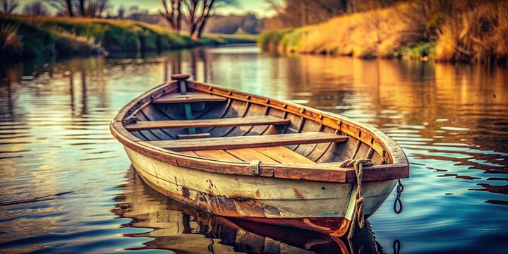 Grainy close up of an old rowing boat on a river, grainy, dark, close up, old, rowing boat, river, water, weathered, wooden