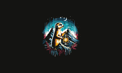 Fototapeta premium meerkat holding lantern on forest vector flat design