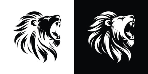 Majestic Lion Head Illustration - Black and White Vector