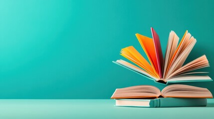 Fototapeta premium Evolution of Learning: Watercolor Books and Digital Tablets Illustration with Copy Space