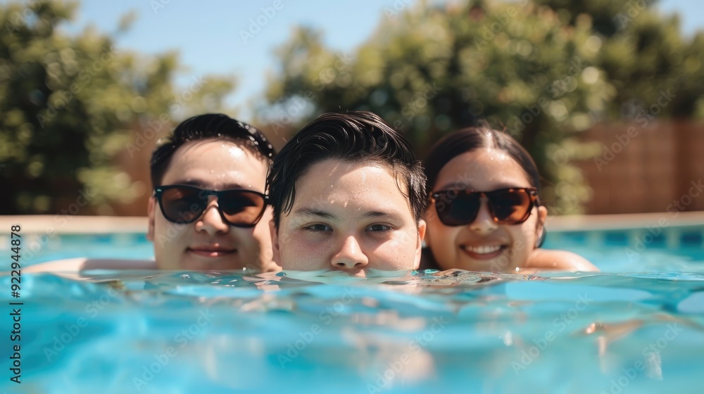 Poster cooling off in summer a lively family pool party with refreshing fun and unbridled joy the image cap