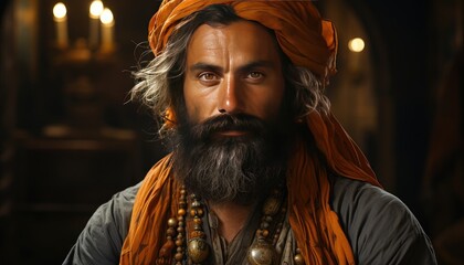 A portrait of a man in traditional Indian attire