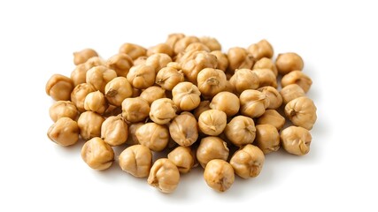 Heap of preserved chickpeas isolated on white background, top view