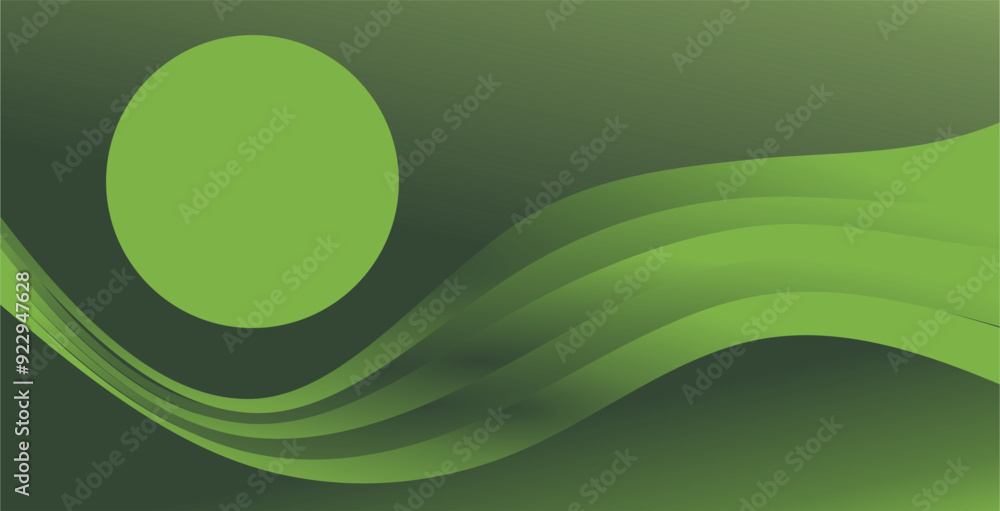Poster a composition of curved lines and geometric circles in green gradients as accents with empty space as a background design for placing text or images in graphic designs