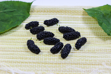 Close-up of mulberry on table