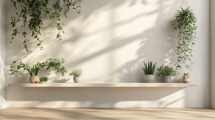 Modern Plant Wall Shelf with Blank Space for Decoration. Home Decor Concept
