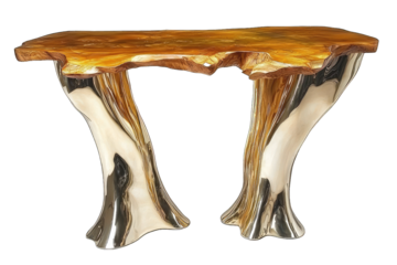 A beautifully crafted wooden table with a unique natural finish, showcasing detailed grain and artistic design for any interior.