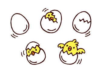 卵を割って出てくるかわいいヒヨコ A cute chick breaking out of an egg © hitsujiuo
