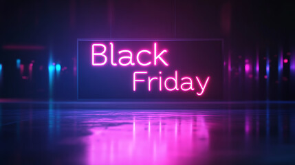 Fototapeta premium Neon Black Friday Sign with Reflection