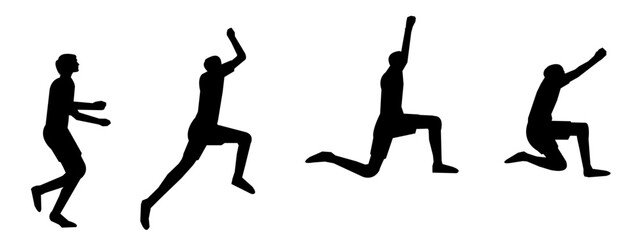 set of silhouettes of triple jump,  long jump different pose, gesture. batter. isolated on white background. vector illustration.