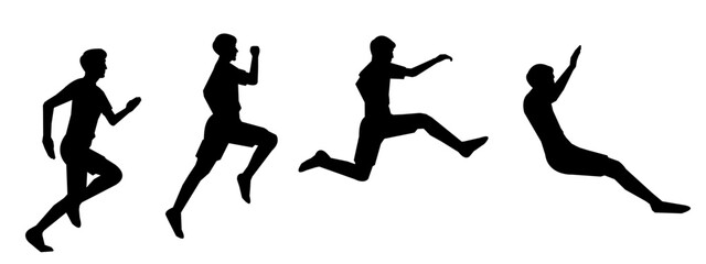 set of silhouettes of triple jump,  long jump different pose, gesture. batter. isolated on white background. vector illustration.