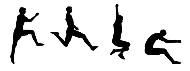 set of silhouettes of triple jump,  long jump different pose, gesture. batter. isolated on white background. vector illustration.
